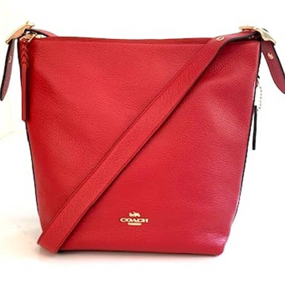 Coach Val Red Pebble Leather Crossbody Duffle Bag Gem